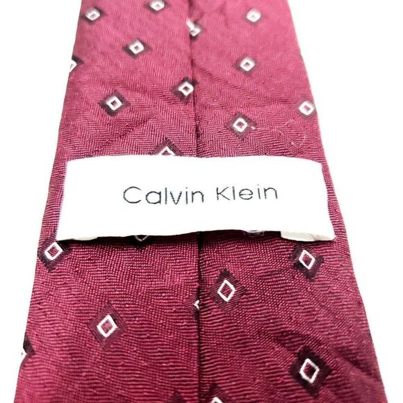 Calvin Klein Red Silk Tie Woven Skinny Geometric - Picture 5 of 7